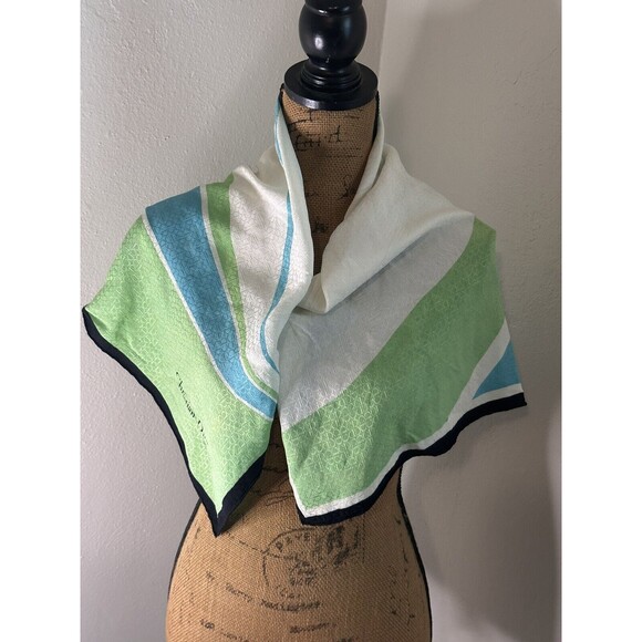 Vtg Christian Dior Multi-Color White Teal Green Black Abstract CD Monogram Scarf - Picture 4 of 15
